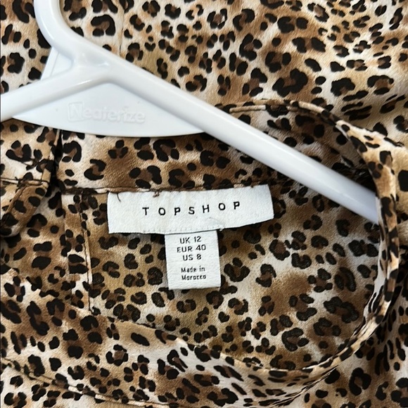 Topshop Blouse Size 8 Animal Print Ruffle Yoke Blouse - Picture 7 of 10
